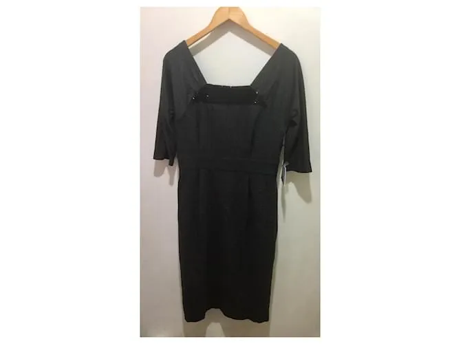 Vestido de seda de lana Vera Wang Gris antracita 