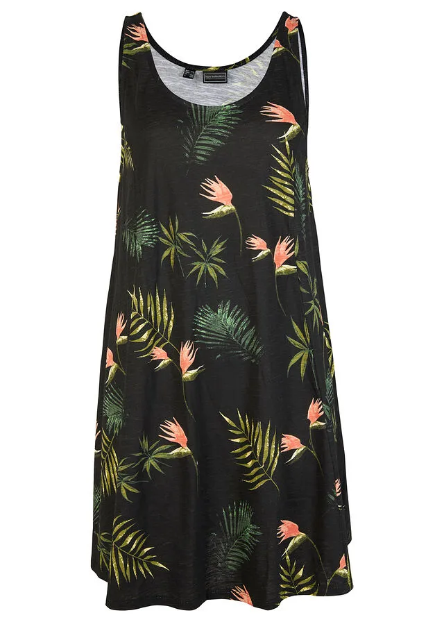 VESTIDO DE VERANO SOSTENIBLE NEGROVERDE ESTAMPADO