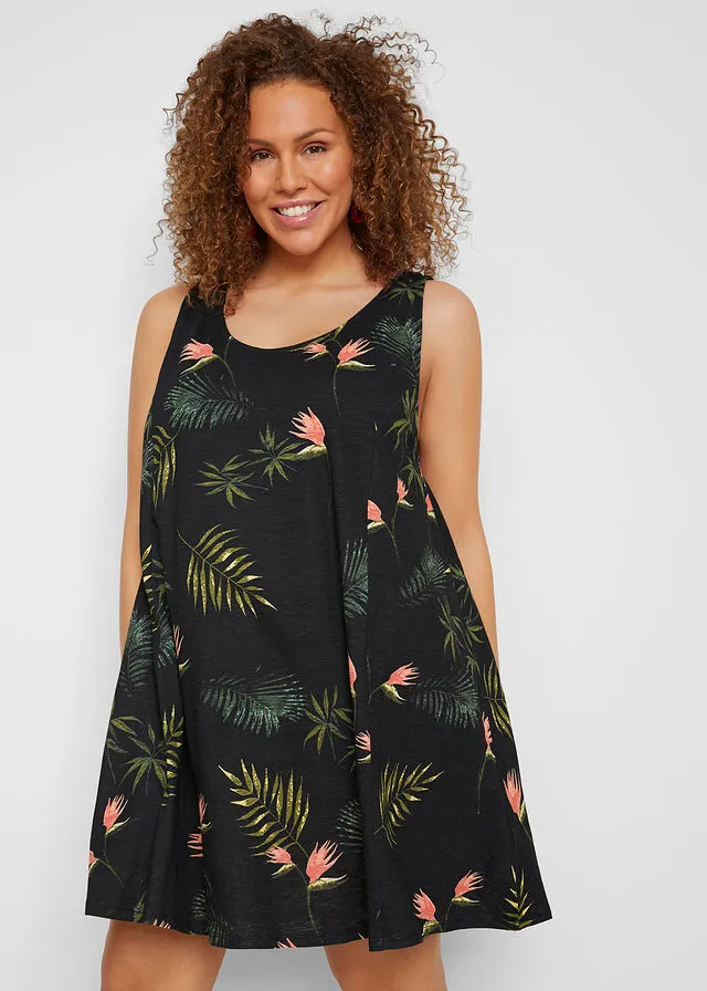 VESTIDO DE VERANO SOSTENIBLE NEGROVERDE ESTAMPADO
