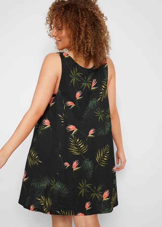 VESTIDO DE VERANO SOSTENIBLE NEGROVERDE ESTAMPADO