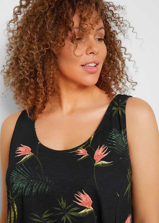 VESTIDO DE VERANO SOSTENIBLE NEGROVERDE ESTAMPADO
