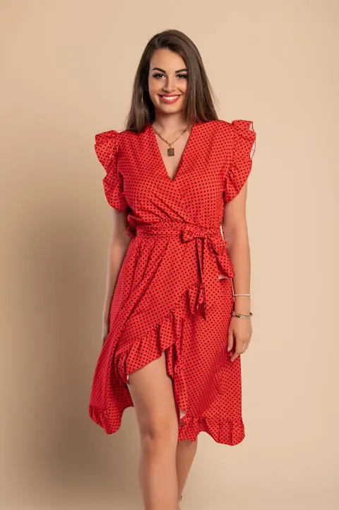 Vestido midi con estampado de lunares, rojo