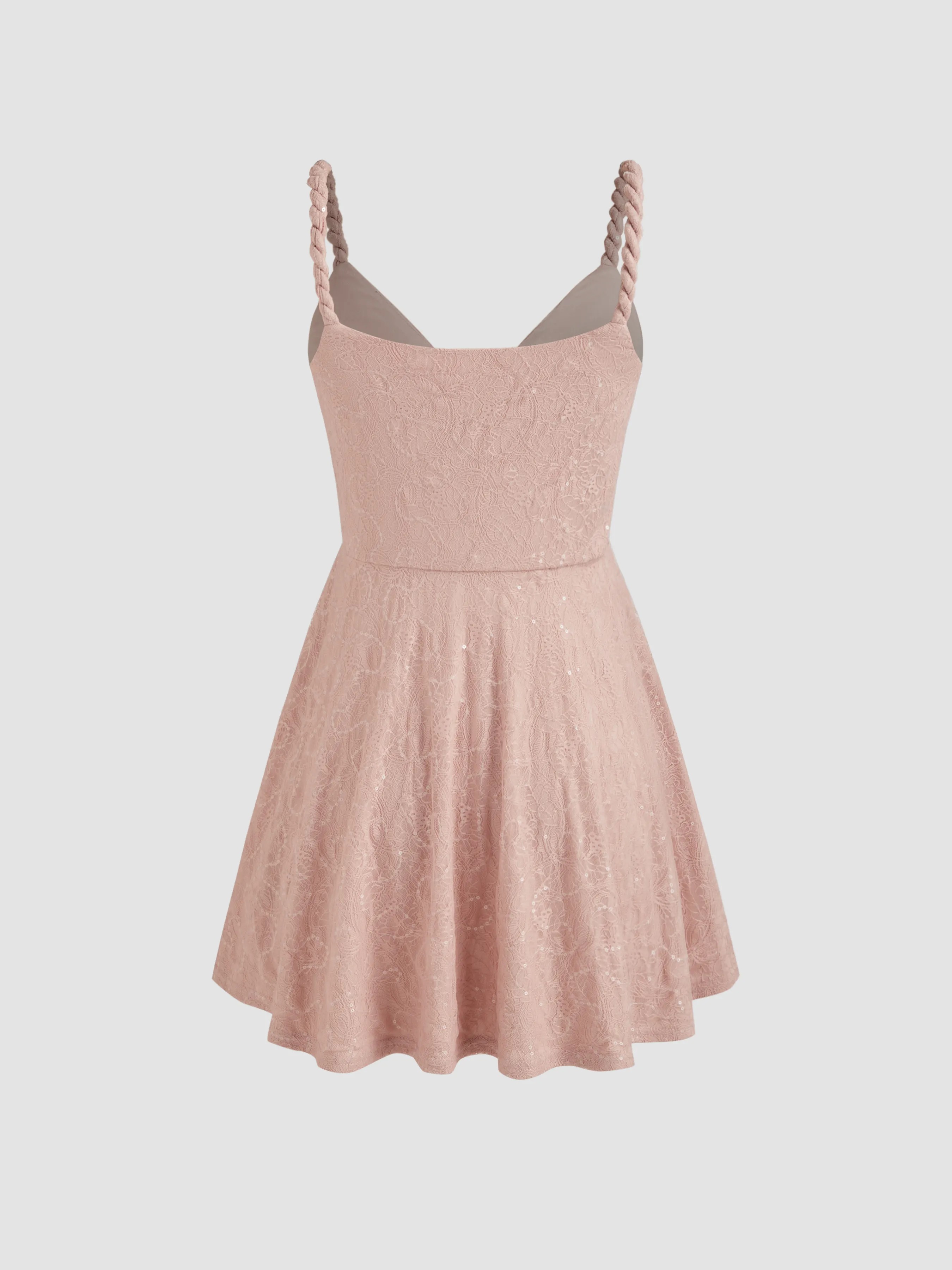 Vestido Mini con Detalle de Trenza y Escote en V de Lentejuelas