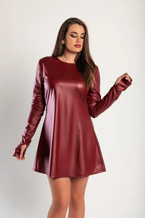 Vestido mini de piel sintética, burdeos