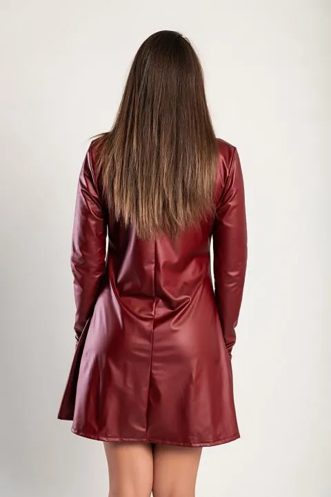 Vestido mini de piel sintética, burdeos