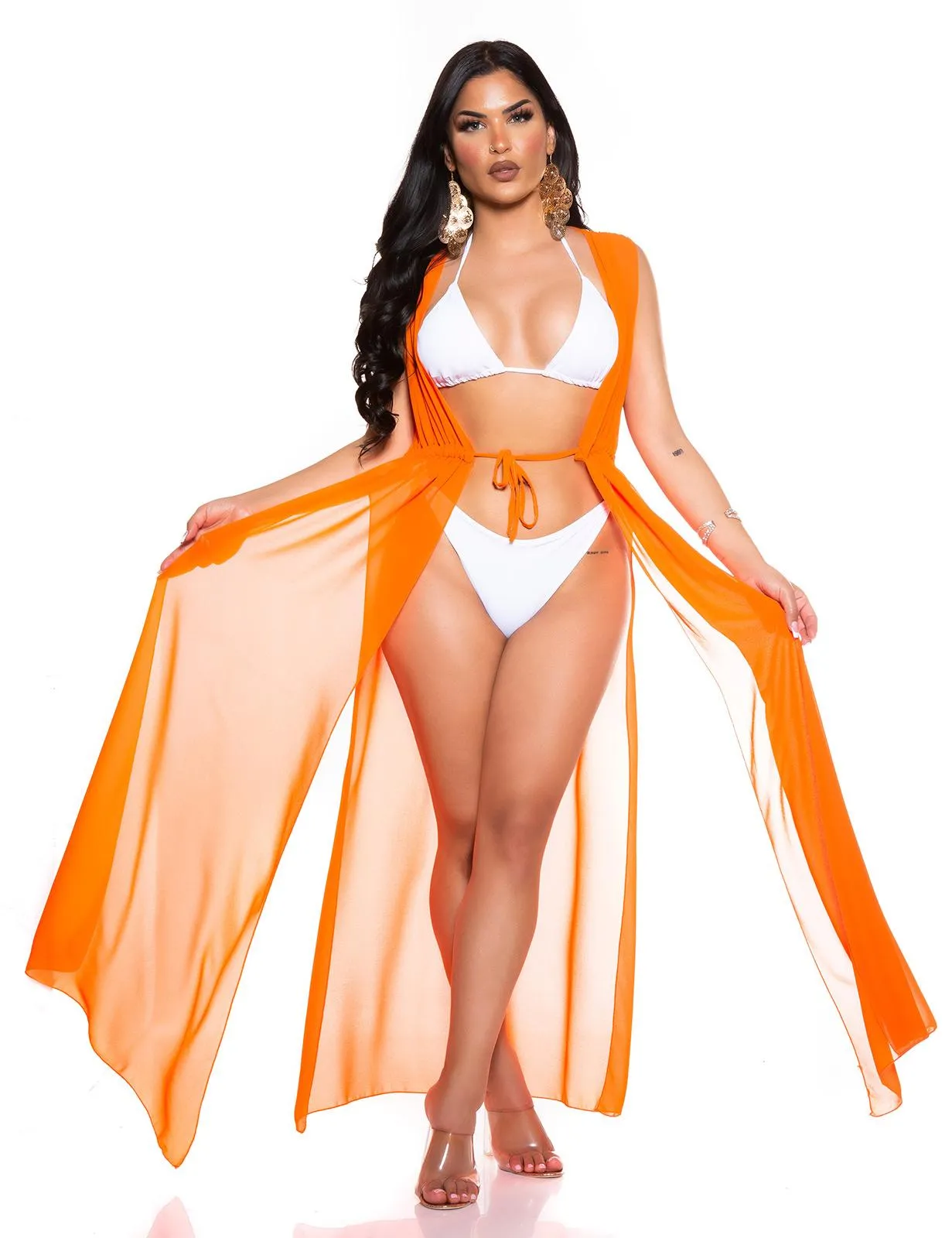 Vestido naranja playero sin mangas