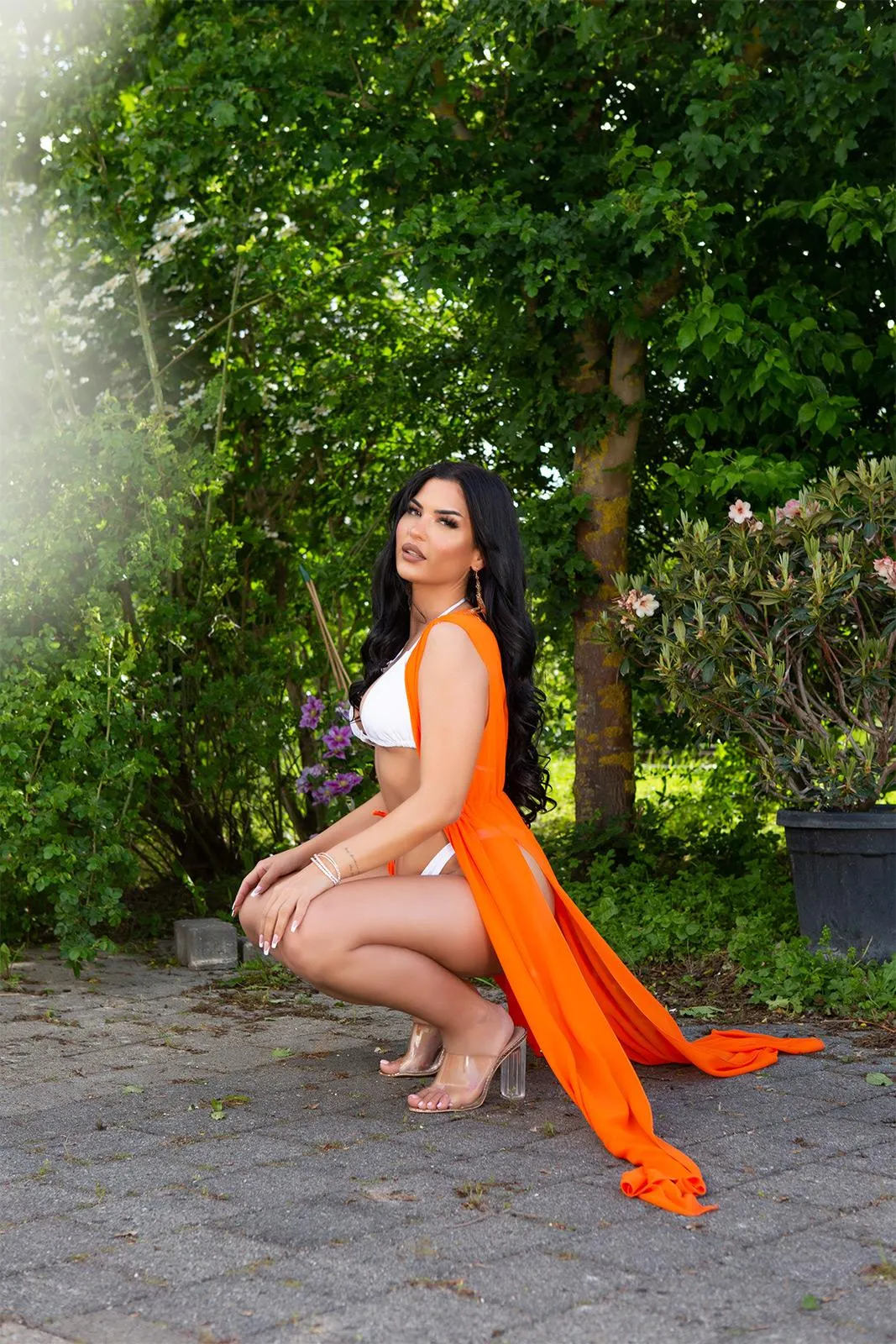 Vestido naranja playero sin mangas