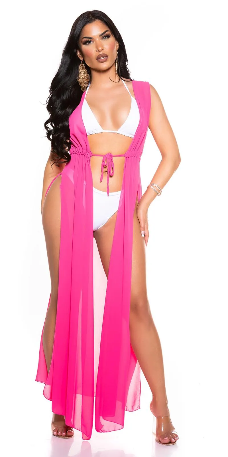 Vestido playero rosa sin mangas