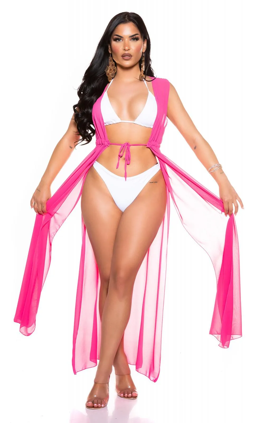 Vestido playero rosa sin mangas