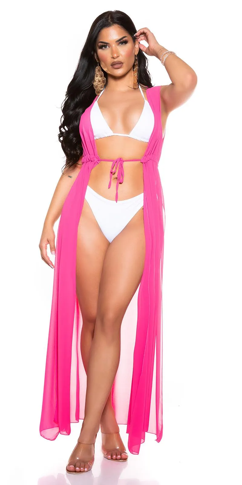 Vestido playero rosa sin mangas