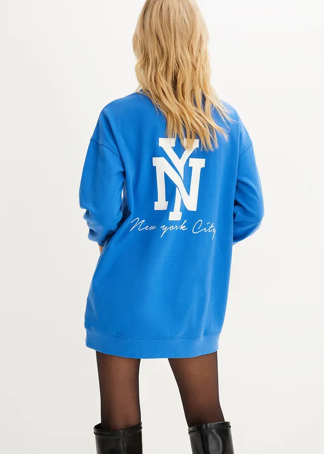VESTIDO TIPO SUDADERA AZUL GLACIARBLANCO ESTAMPADO