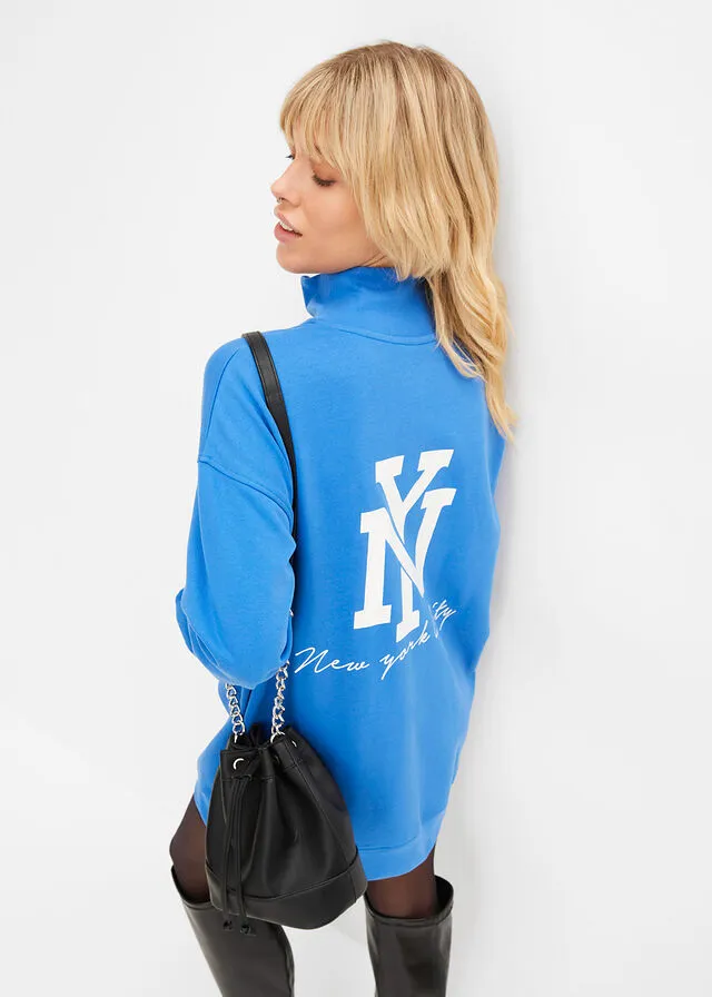 VESTIDO TIPO SUDADERA AZUL GLACIARBLANCO ESTAMPADO