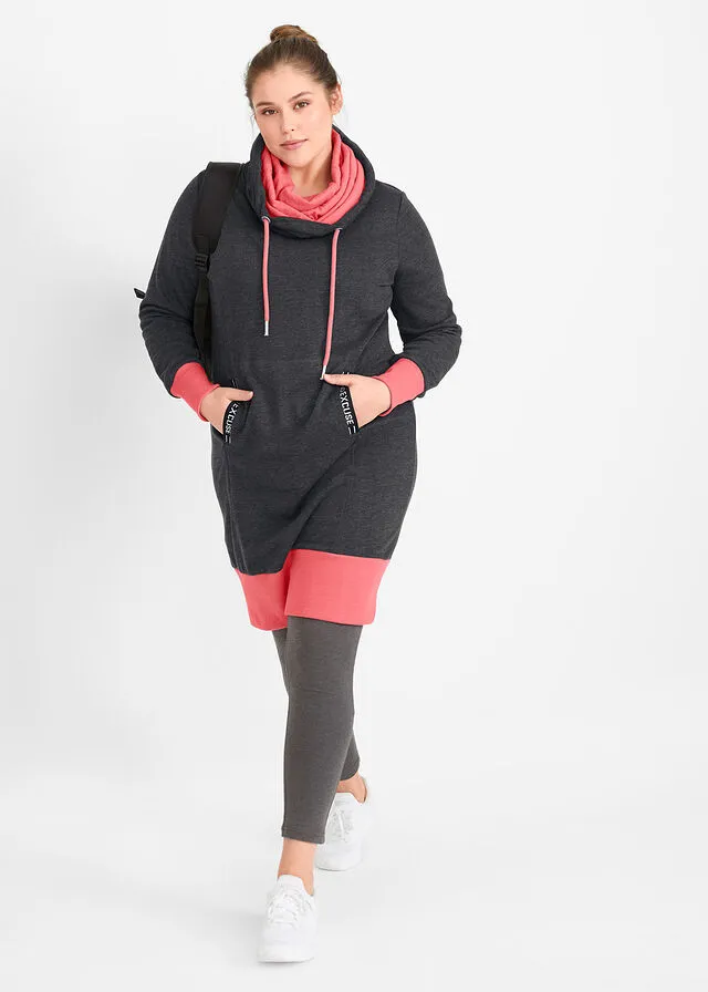 Vestido tipo sudadera con bolsillo de canguro Negro jaspeado