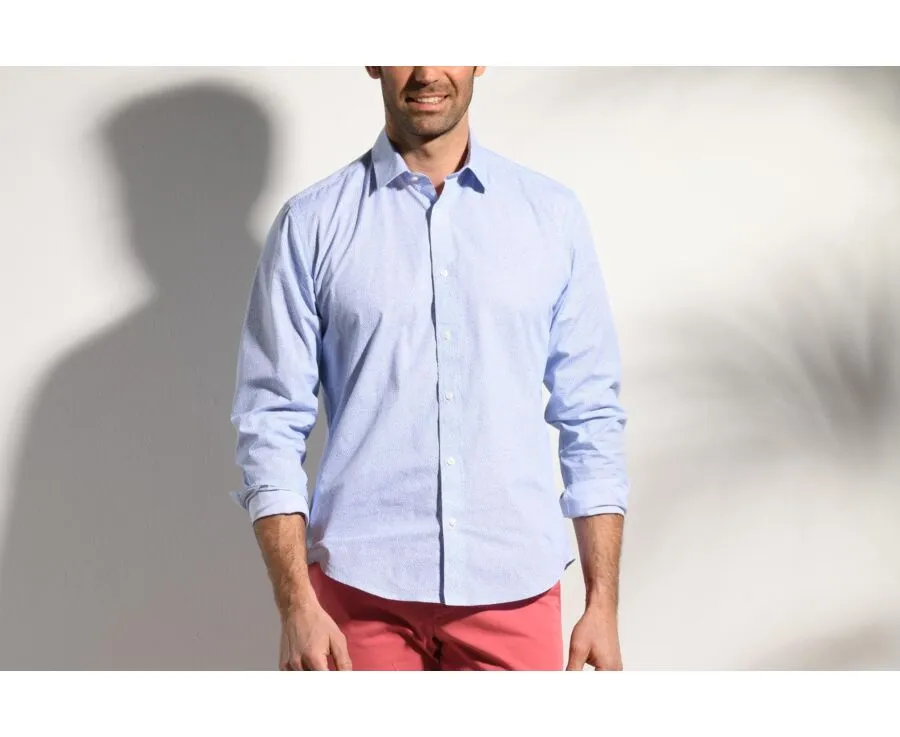 WHITE PRINTED SHIRT  BLUE PATTERNS  STRAIGHT COLLAR  THIBERT