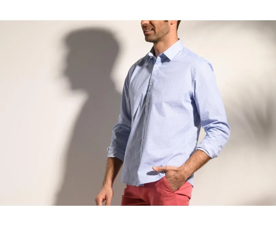 WHITE PRINTED SHIRT  BLUE PATTERNS  STRAIGHT COLLAR  THIBERT