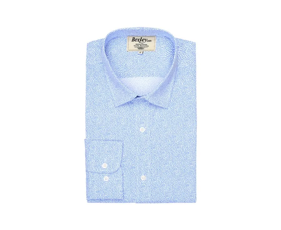 WHITE PRINTED SHIRT  BLUE PATTERNS  STRAIGHT COLLAR  THIBERT