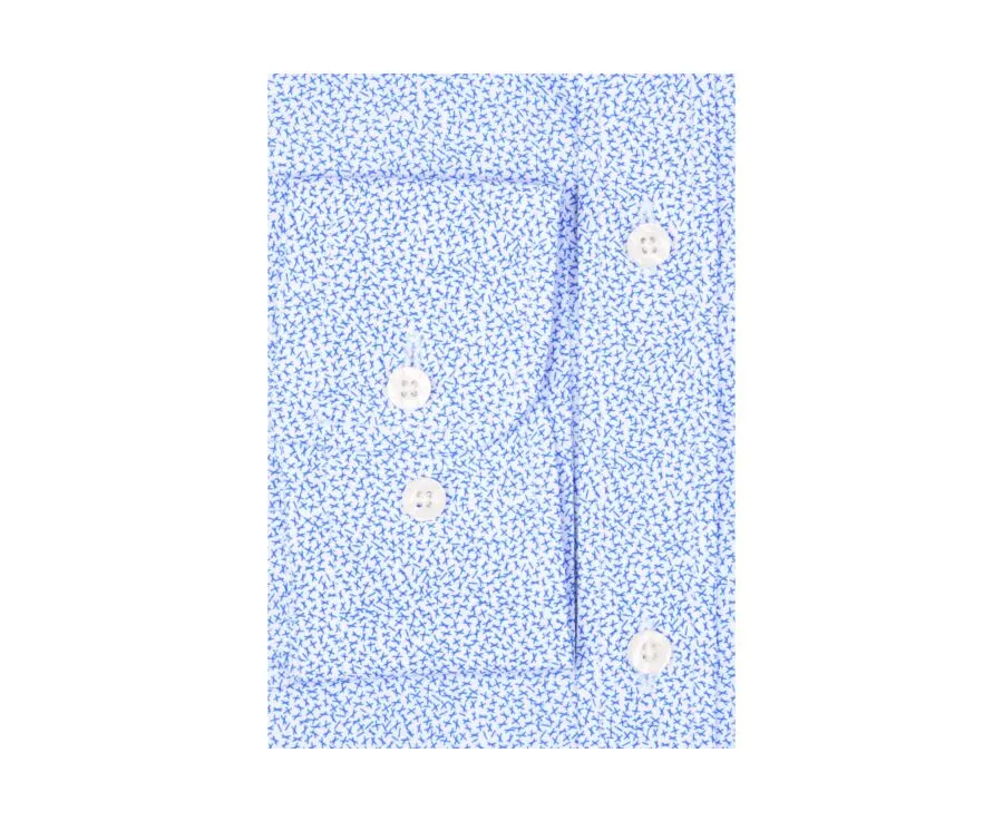 WHITE PRINTED SHIRT  BLUE PATTERNS  STRAIGHT COLLAR  THIBERT