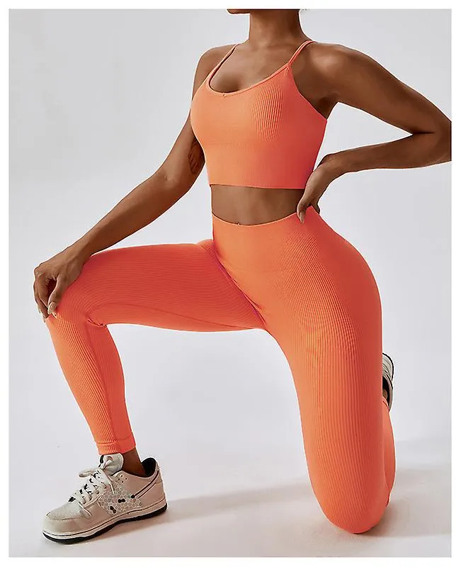 Workout Outfits For Women 2 Piece Ribbed Seamless Crop Tank High Waist Yoga Leggings Sets