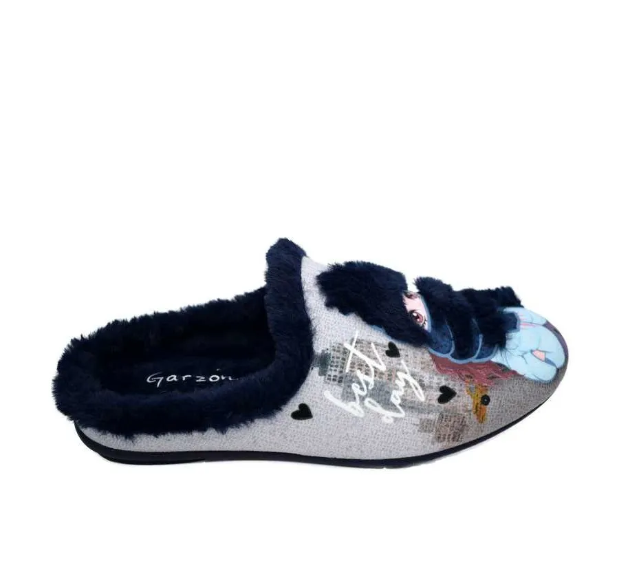ZAPATILLA DE CASA GARZÓN MUY CÓMODA DESCALZA DE MUJER SUAPRINT MARINO