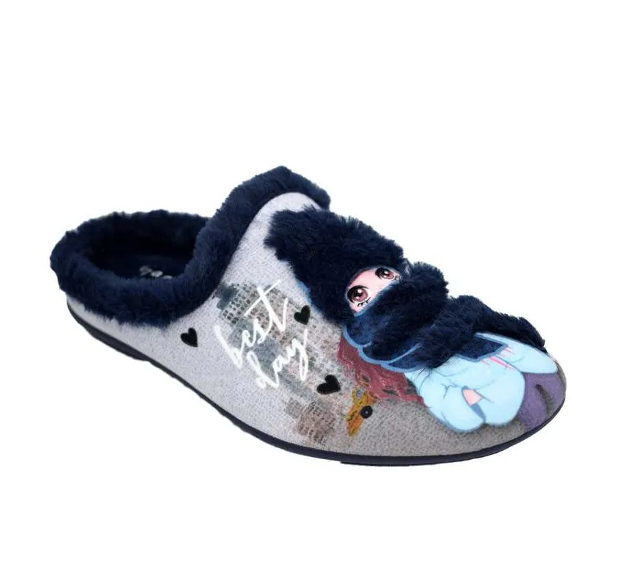 ZAPATILLA DE CASA GARZÓN MUY CÓMODA DESCALZA DE MUJER SUAPRINT MARINO