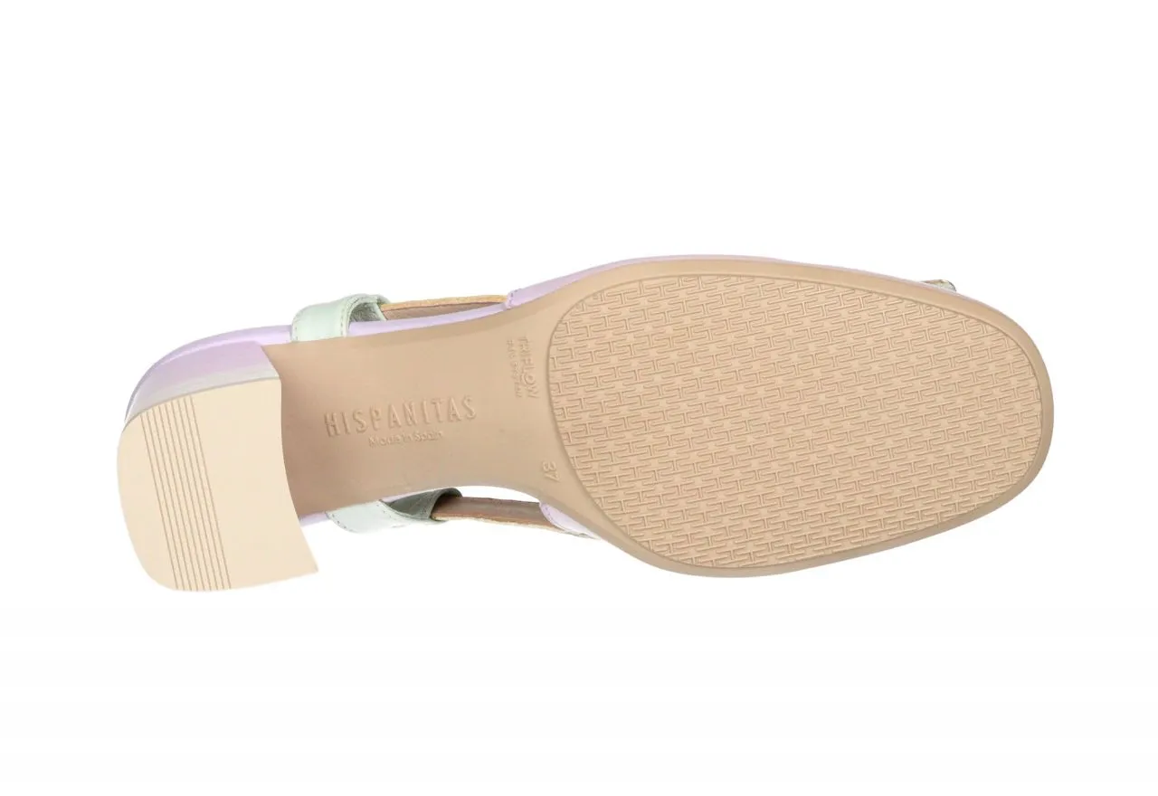 ZAPATO TALóN ABIERTO PIEL LILAAMARILLOVERDE AGUA PALA ESLABON TACóN ALTO
