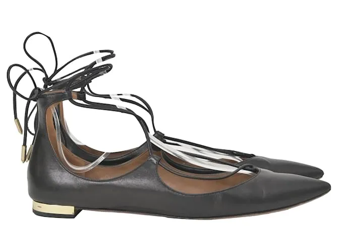 Zapatos de ballet con cordones Aquazzura Christy en cuero negro 