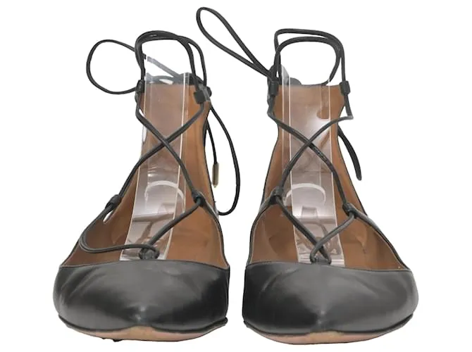 Zapatos de ballet con cordones Aquazzura Christy en cuero negro 