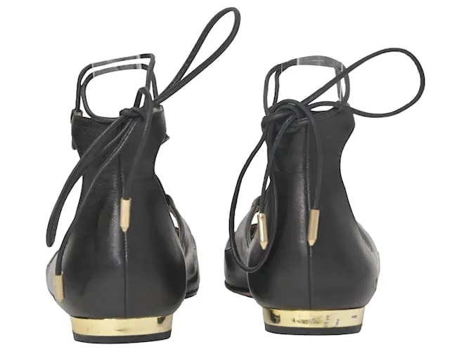 Zapatos de ballet con cordones Aquazzura Christy en cuero negro 