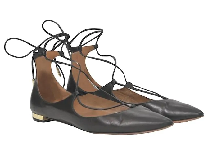 Zapatos de ballet con cordones Aquazzura Christy en cuero negro 