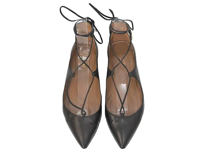 Zapatos de ballet con cordones Aquazzura Christy en cuero negro 