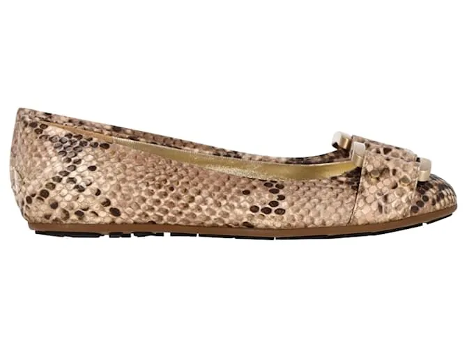 Zapatos de ballet de cuero marrón con estampado de piel de serpiente Jimmy Choo Morse Impresión de pitón 