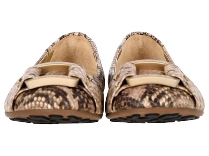 Zapatos de ballet de cuero marrón con estampado de piel de serpiente Jimmy Choo Morse Impresión de pitón 