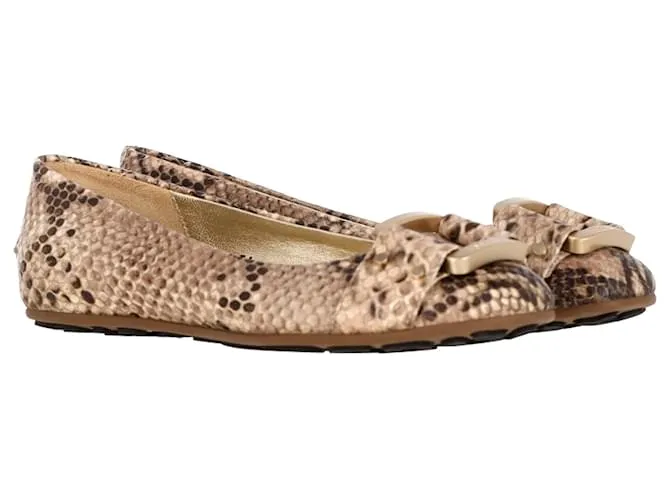 Zapatos de ballet de cuero marrón con estampado de piel de serpiente Jimmy Choo Morse Impresión de pitón 