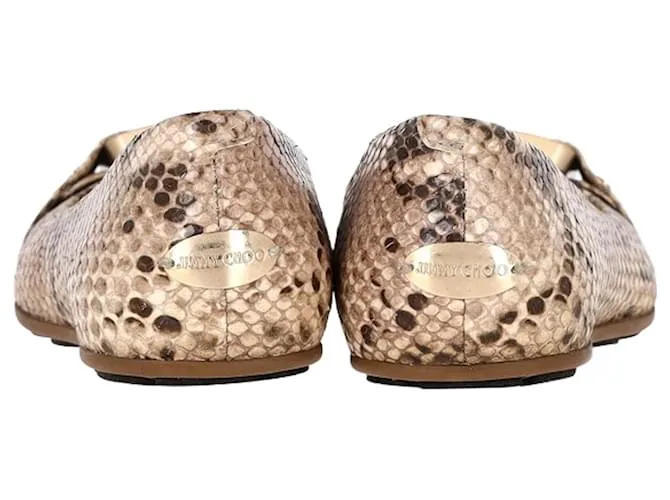 Zapatos de ballet de cuero marrón con estampado de piel de serpiente Jimmy Choo Morse Impresión de pitón 