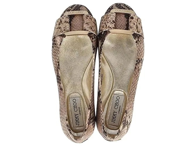 Zapatos de ballet de cuero marrón con estampado de piel de serpiente Jimmy Choo Morse Impresión de pitón 