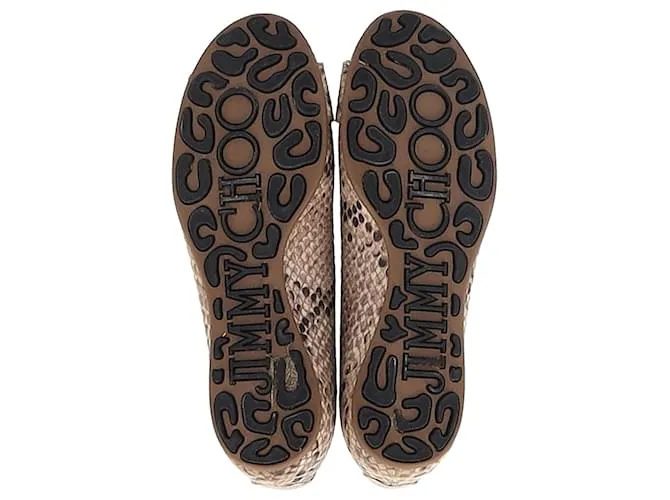 Zapatos de ballet de cuero marrón con estampado de piel de serpiente Jimmy Choo Morse Impresión de pitón 