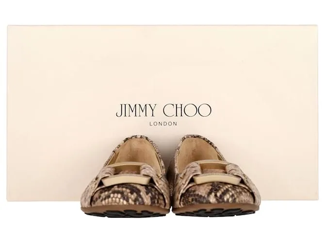 Zapatos de ballet de cuero marrón con estampado de piel de serpiente Jimmy Choo Morse Impresión de pitón 