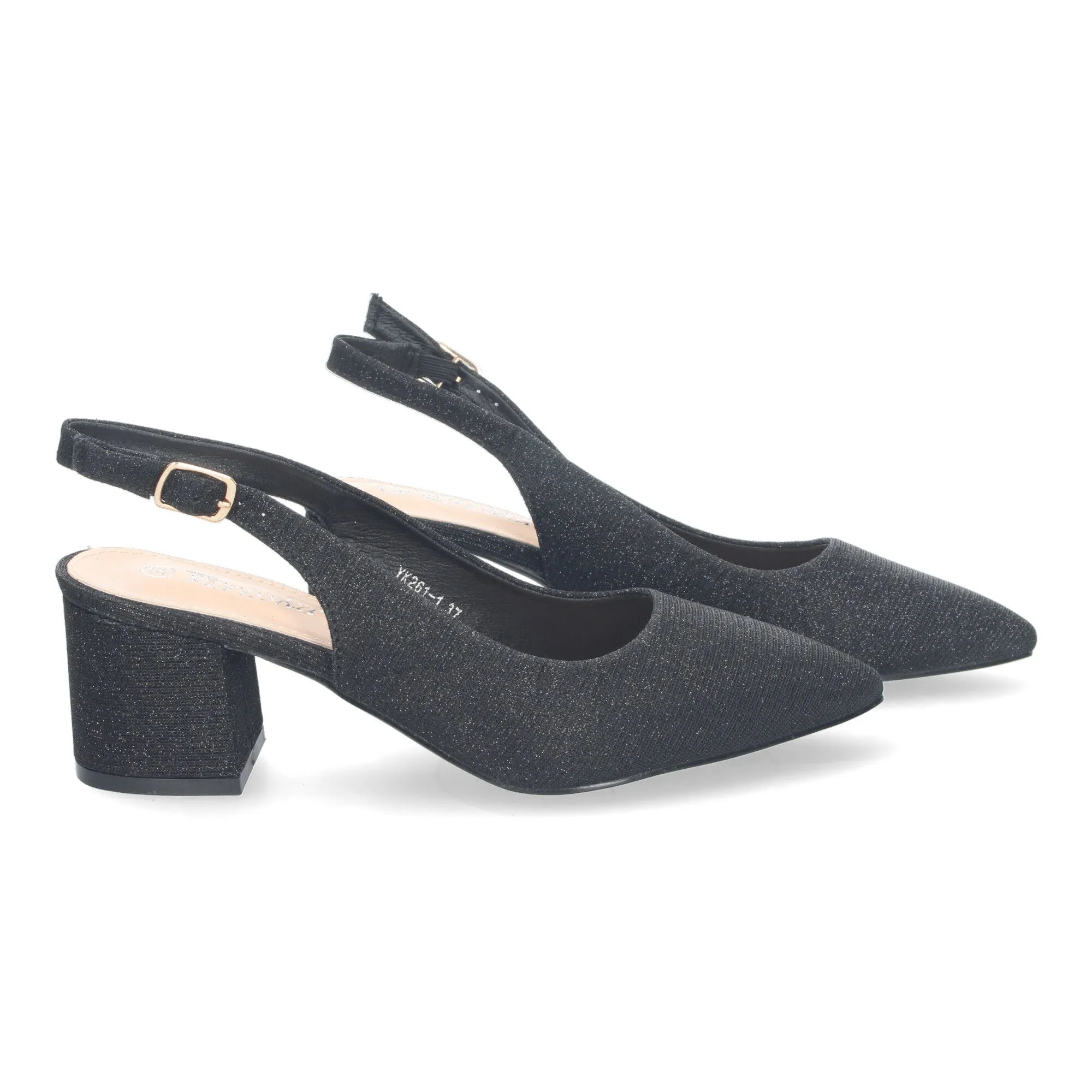 Zapatos de tacón bajo cómodo para fiesta mujer color negro YK261
