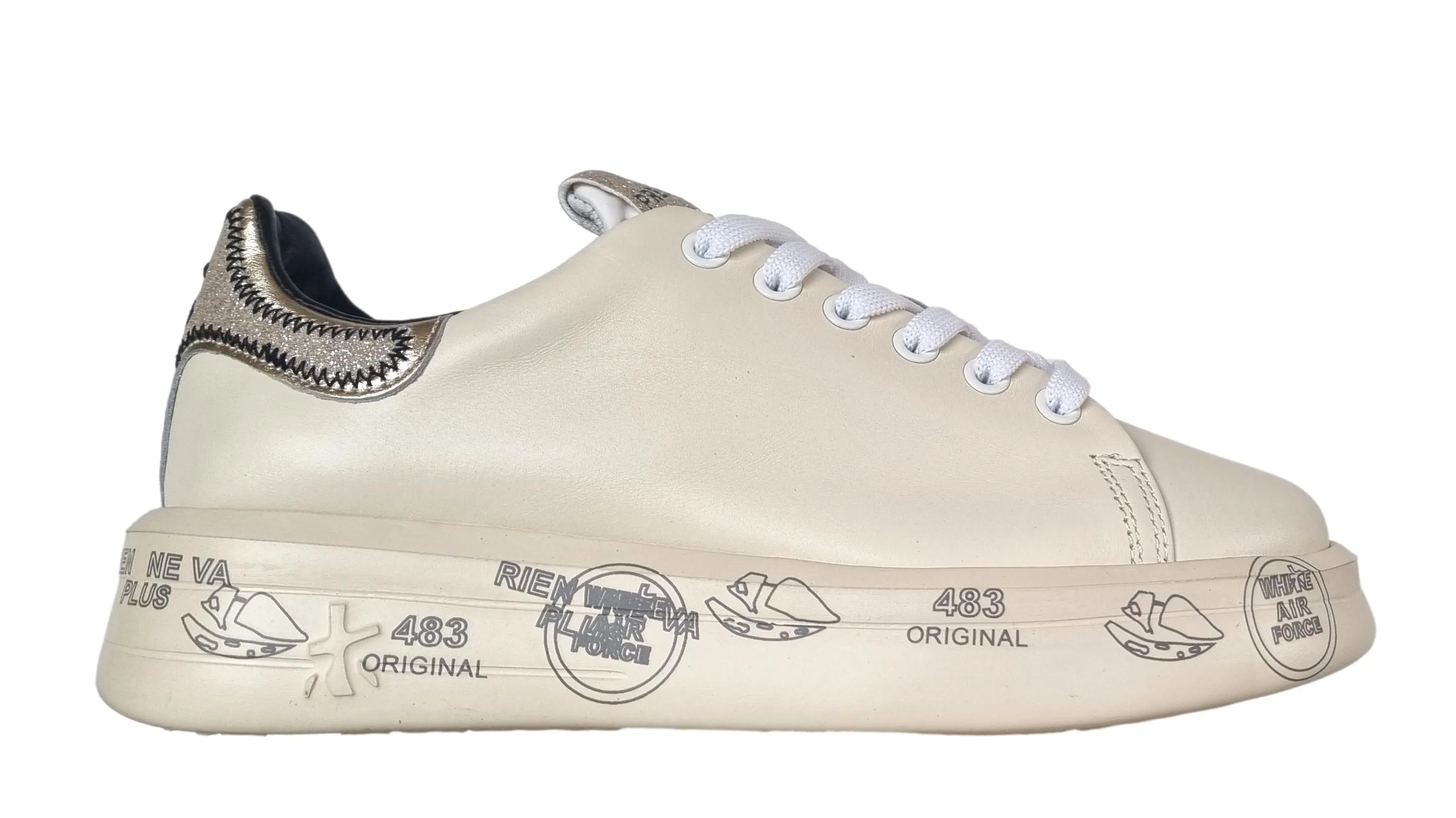 Zapatos deportivos mujer PREMIATA de piel BELLE_6548 blanco mantequilla