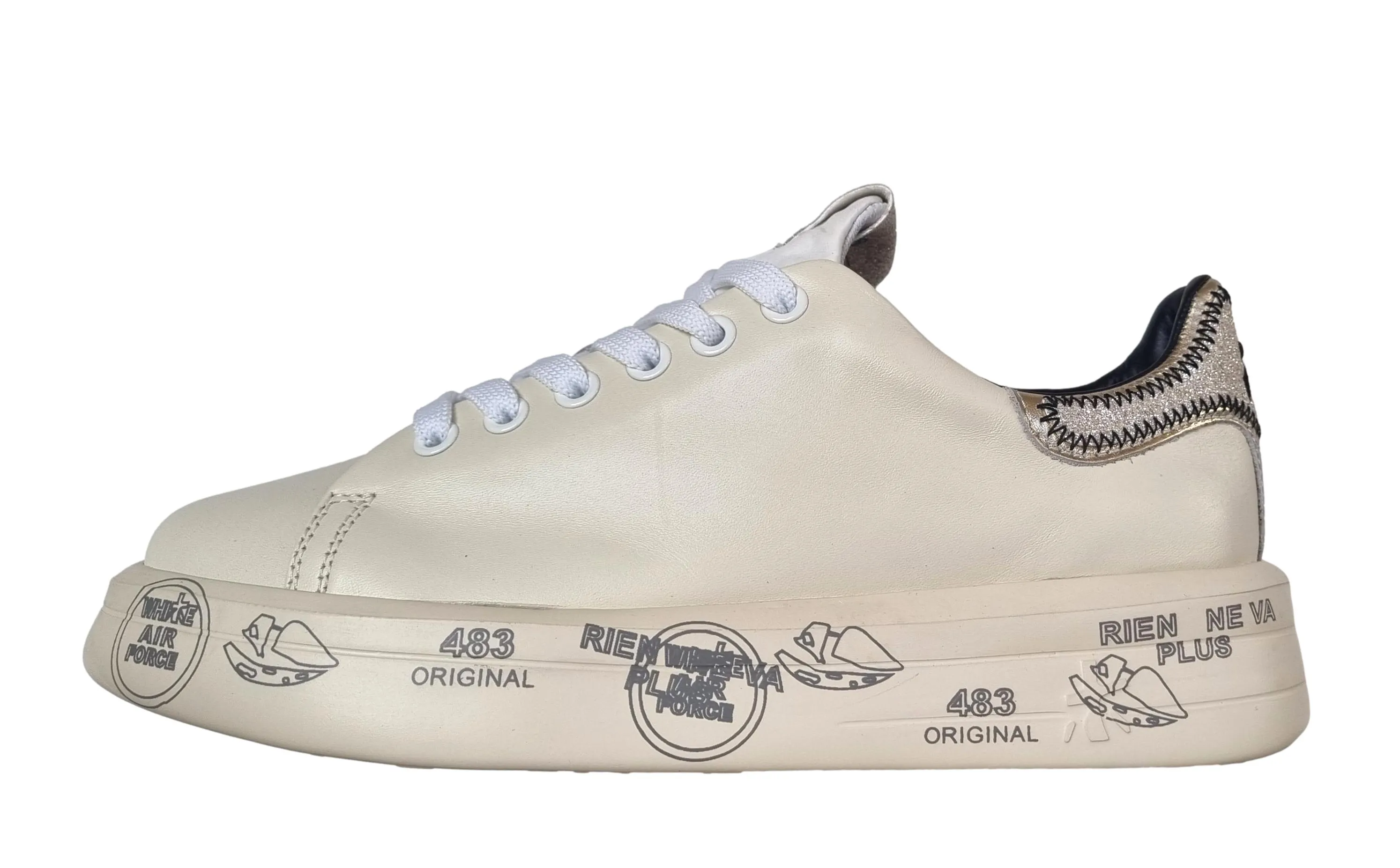 Zapatos deportivos mujer PREMIATA de piel BELLE_6548 blanco mantequilla