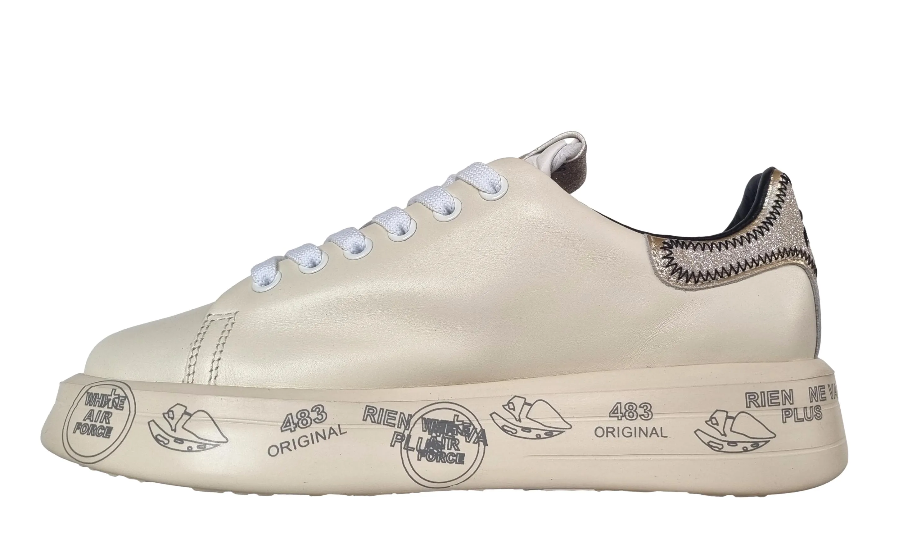 Zapatos deportivos mujer PREMIATA de piel BELLE_6548 blanco mantequilla