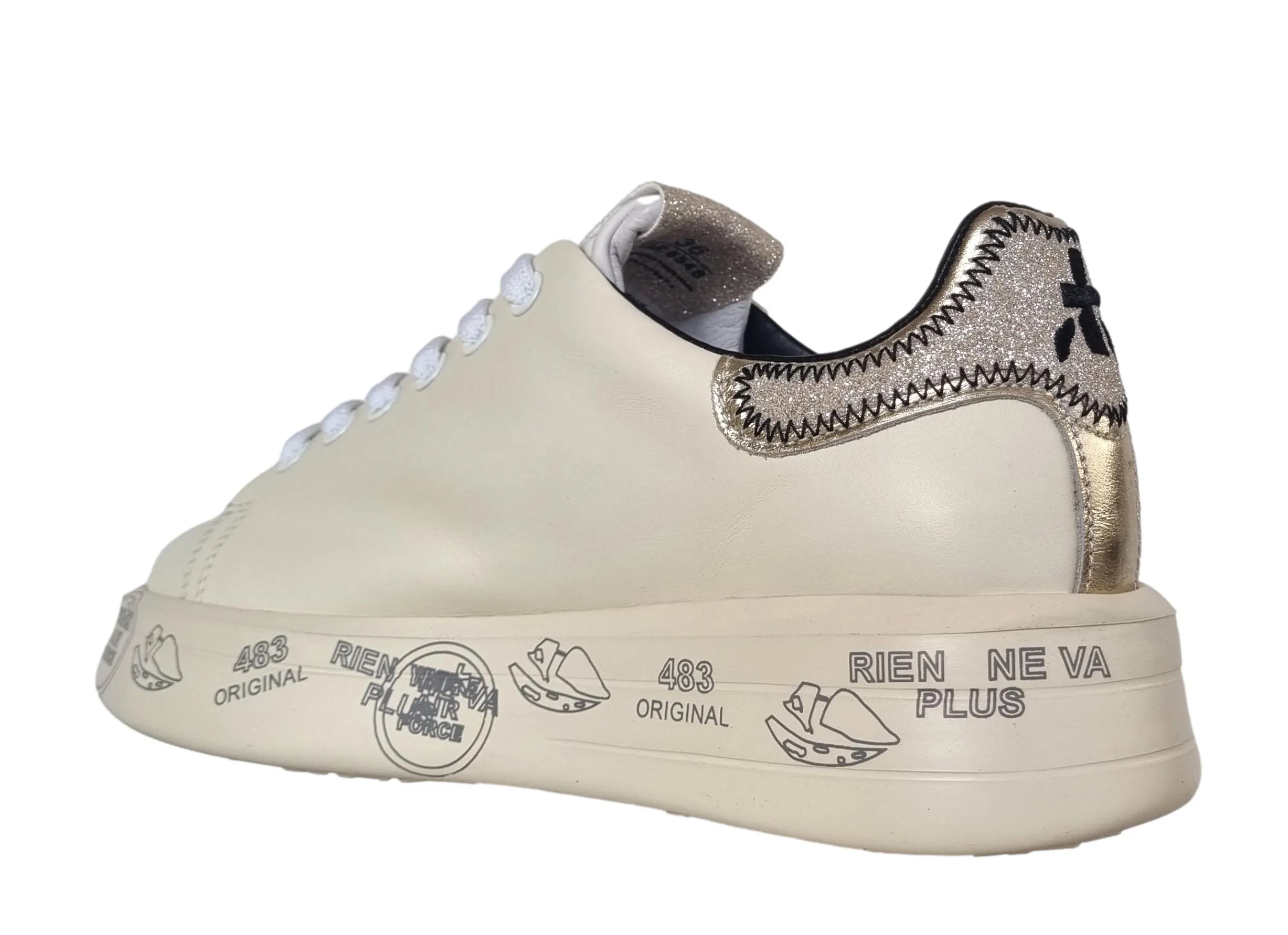 Zapatos deportivos mujer PREMIATA de piel BELLE_6548 blanco mantequilla
