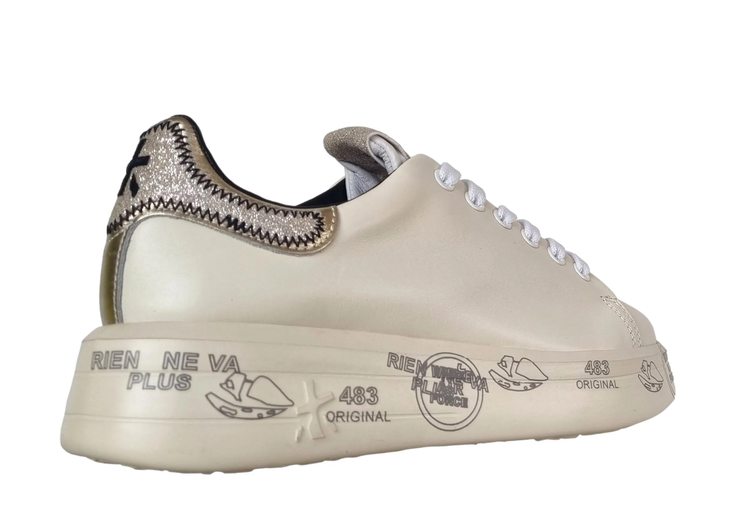 Zapatos deportivos mujer PREMIATA de piel BELLE_6548 blanco mantequilla
