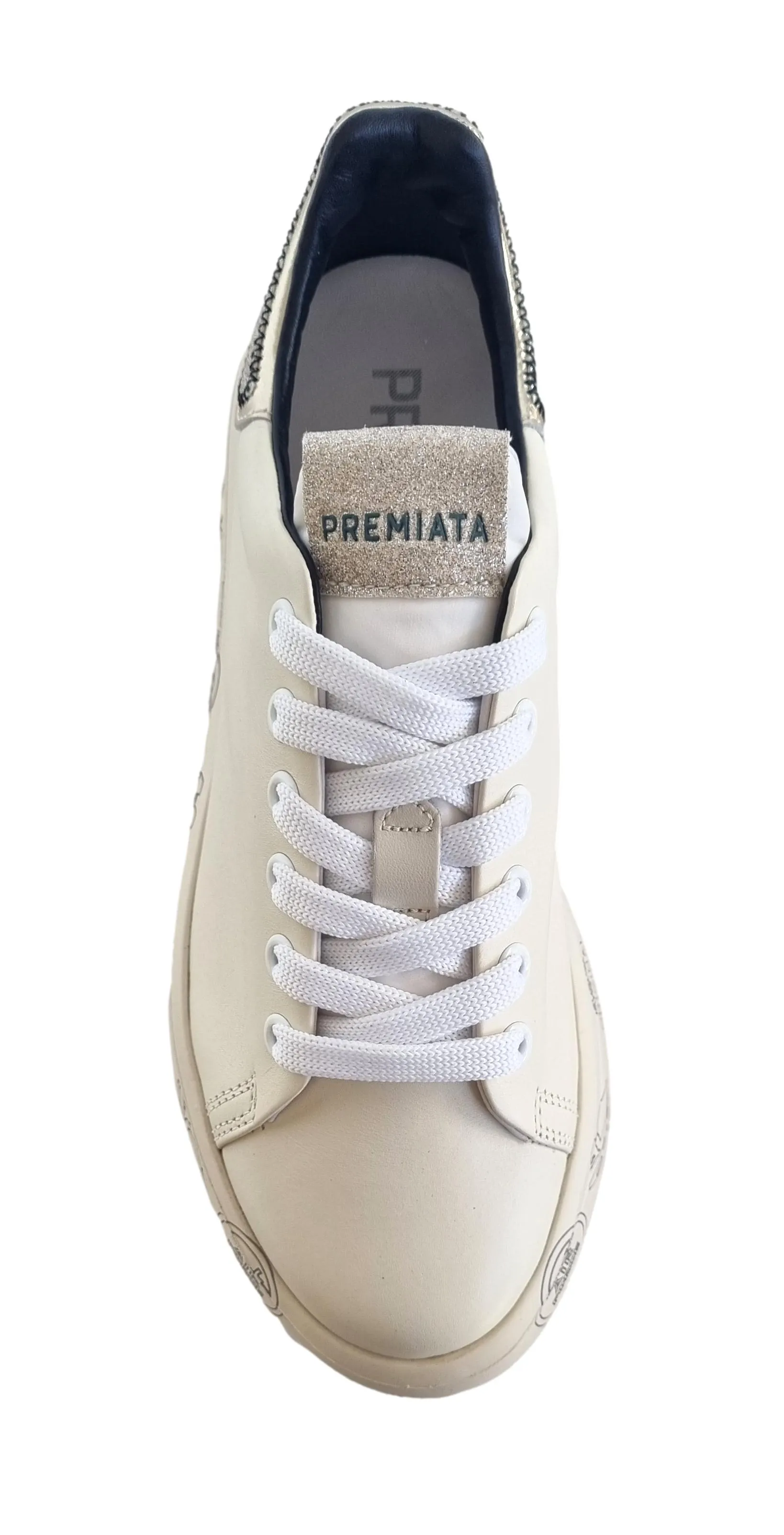 Zapatos deportivos mujer PREMIATA de piel BELLE_6548 blanco mantequilla