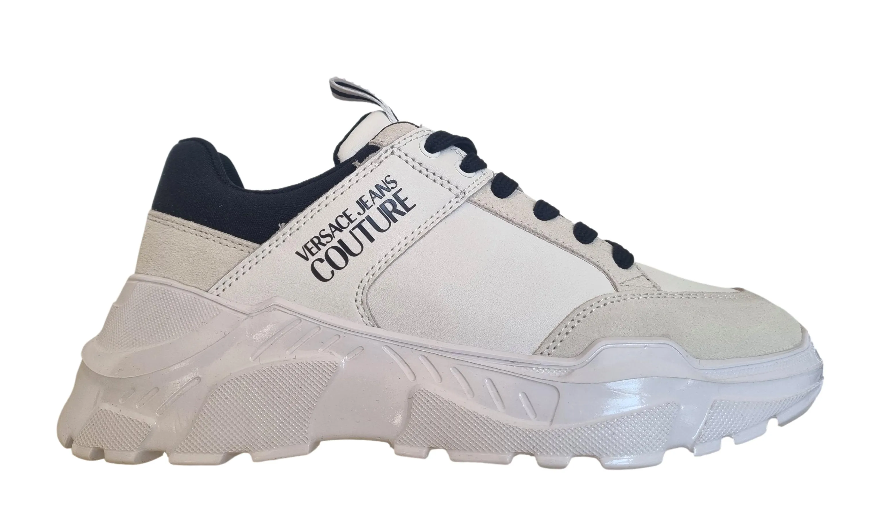 Zapatos deportivos Versace hombre en piel 75YA3SC2 suela speedtrack blanca